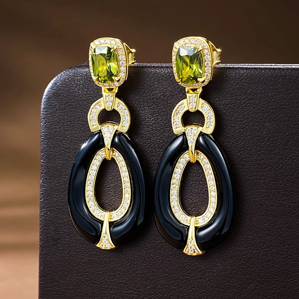 S925 sterling silver one carat olive green earrings for fashionable women