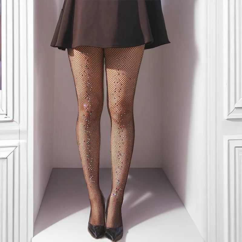 Sexy Women Rhinestones Pantyhose Shiny Diamond Summer Fishnet Tights Transparent Stockings Bling Medias De Mujer Fashion Party