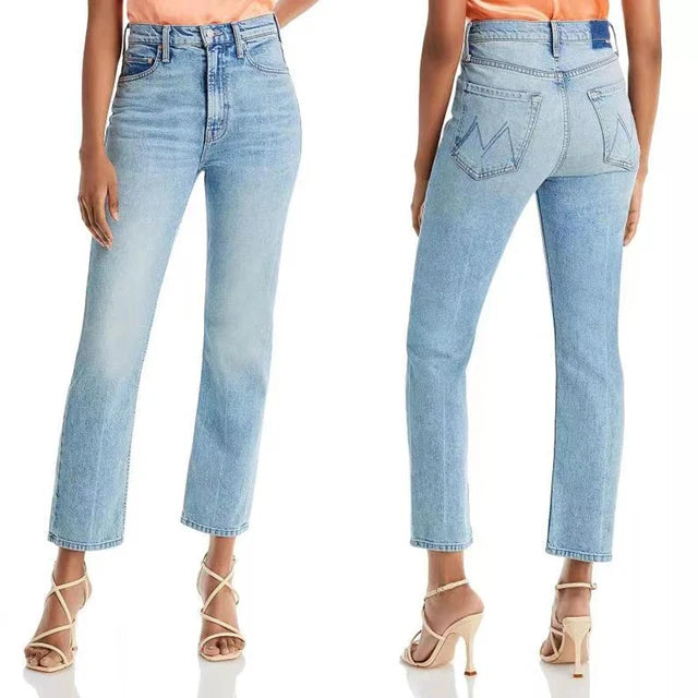 new Women stretch slim jeans High waist casual lady straight denim pants