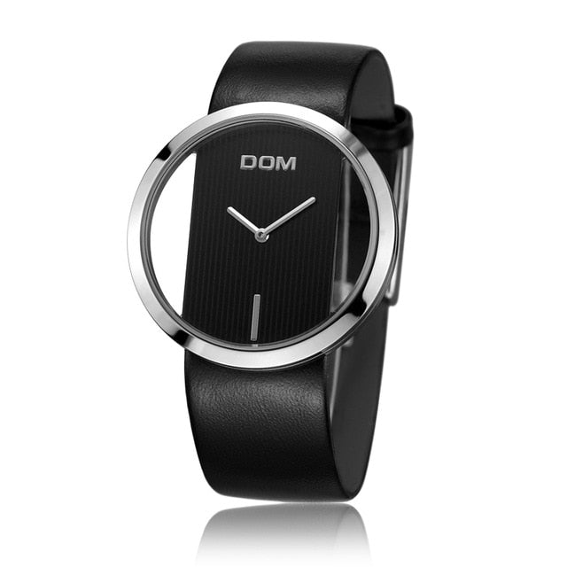 Reloj DOM para mujer, informal, resistente al agua hasta 30m, relojes de cuarzo, correa de cuero genuino, reloj de pulsera deportivo elegante para mujer