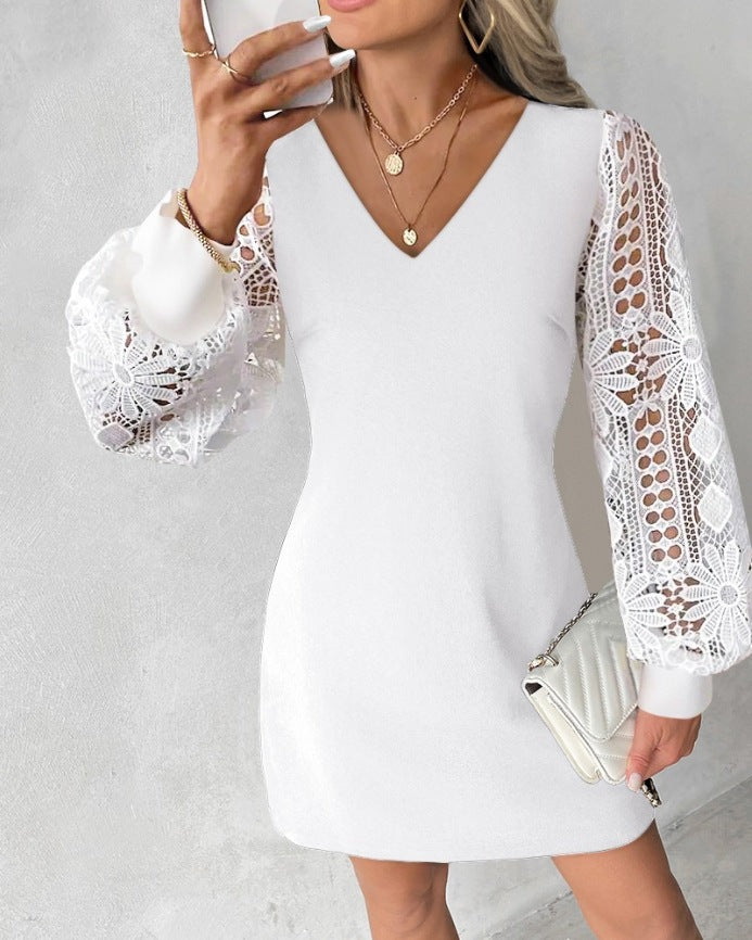 Stylish And Elegant New Lace-panel Knit Dress