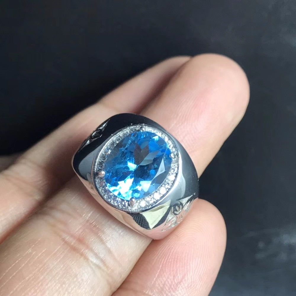 Royal Blue Topaz men's RING 925 silver customized ring size new recommended simple ring