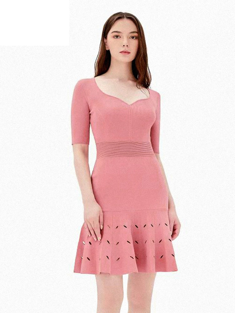 Elegant Dress For Women Summer New High Waist A-Line Bandage Dress Solid Classic Sweet Dress