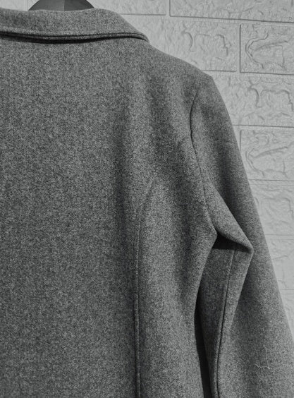 Women's Casual Tweed Coat - Solid Color Mid-Length H-Silhouette Button Front Long Sleeve