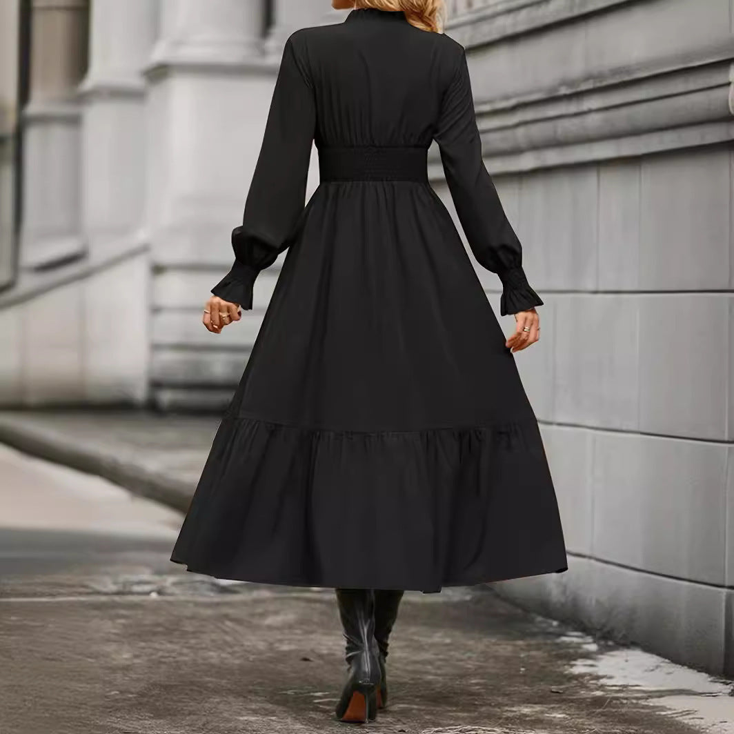 Women's Fashion Lantern Long Sleeve V-neck Dress