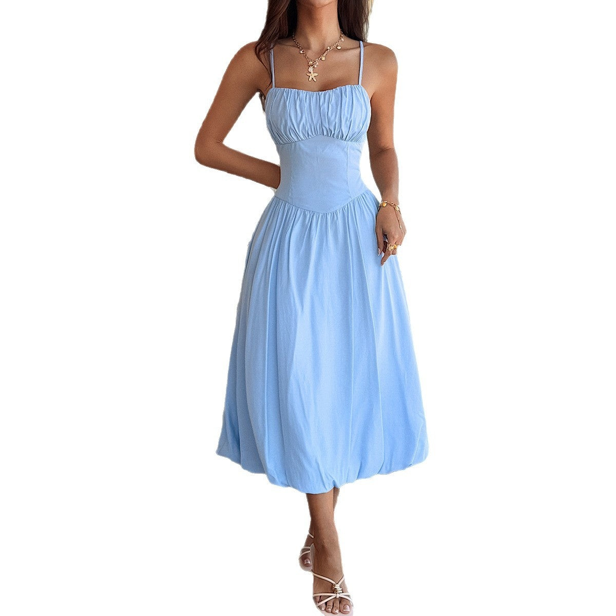 StraplessSleeveless Resort-style Waist-cinching Backless Dress