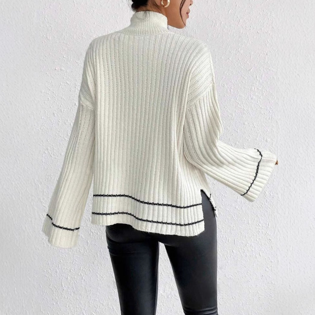 Casual Patchwork Contrast Color Loose Long Sleeve