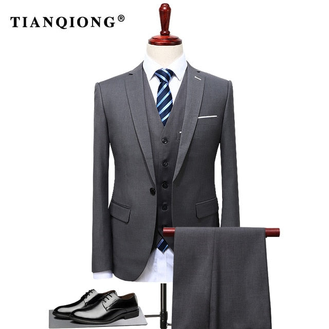 Suits Wedding Groom Plus Size 4XL 3 Pieces(Jacket+Vest+Pant) Slim Fit Casual Tuxedo Suit Male