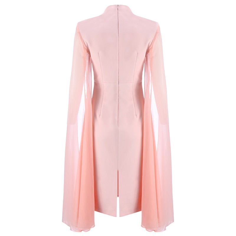 Designer Runway Dress Women's Stylish Cloak Sleeve Dress Party Dress