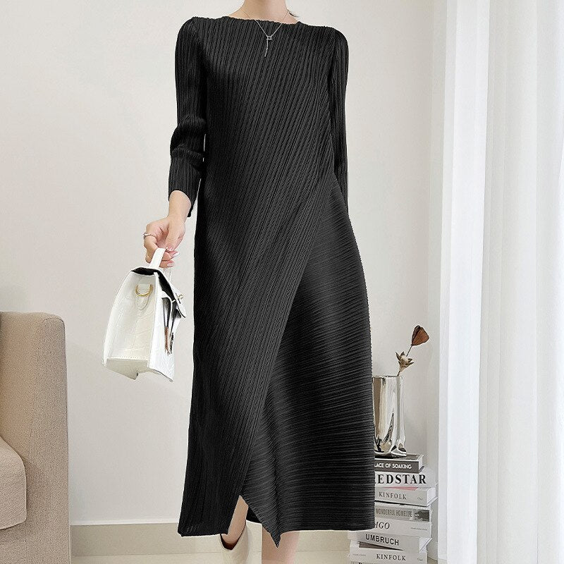 Summer Women Dress High Quality New Pleated Temperament Fashion Dress Japanese Style Sexy Simple Oversized A-line Long Skirt