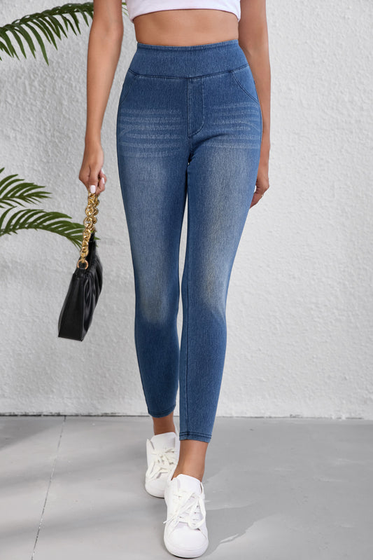 Jeans a vita media con tasche alla caviglia con elastico in vita skinny blu navy