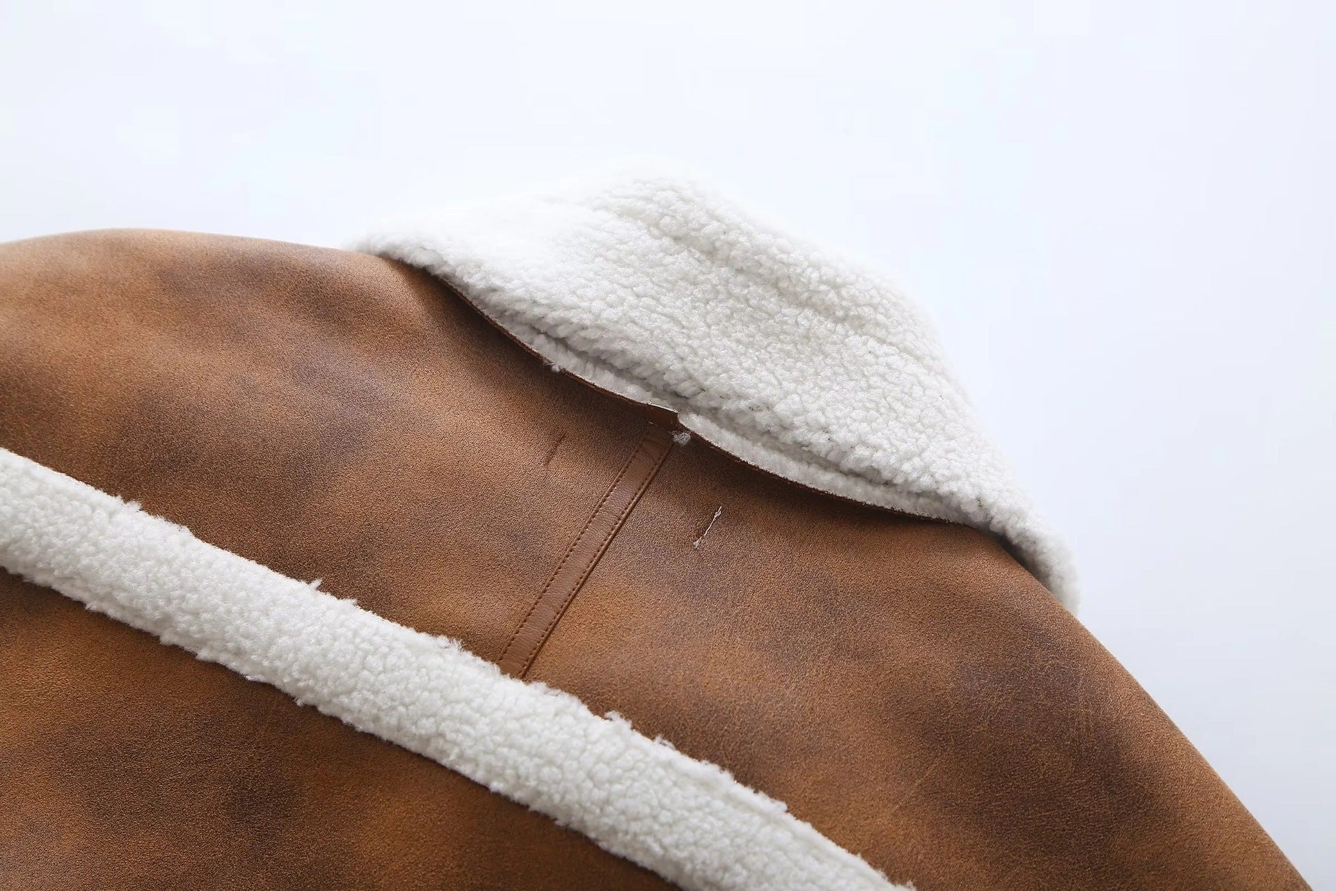 Women's Lapel Loose Short Suede Contrast Color Pocket Side Zipper Lamb Wool Long Sleeve Coat