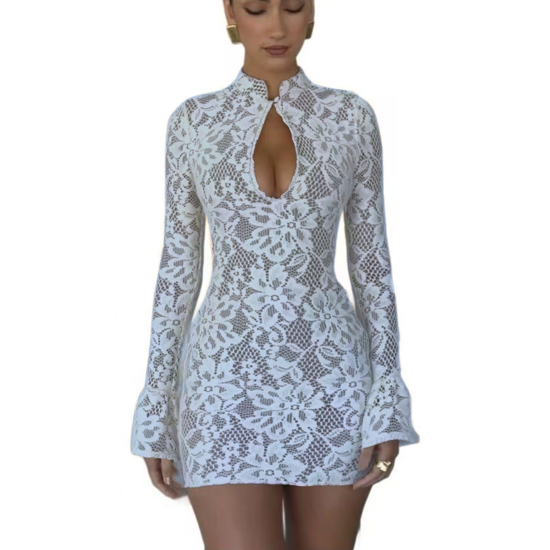 Women's Knitted Hollow-out Micro Transparent Split Dress