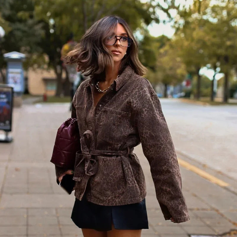 Women's Fashion Animal Pattern Printing Lapel Coat