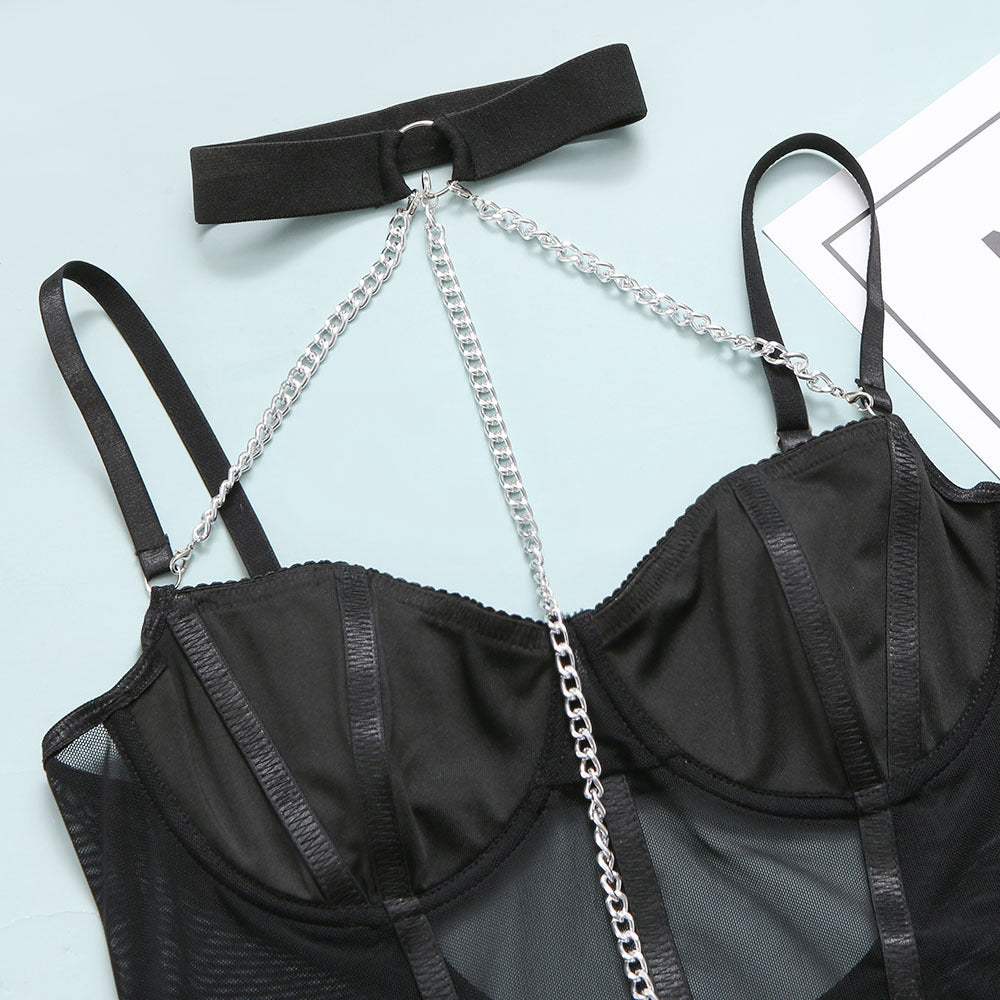 Metal Chain Collar Nightclub Uniform Bodysuit