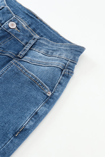 Jeans da donna con fondo a campana a vita alta lavaggio blu scuro