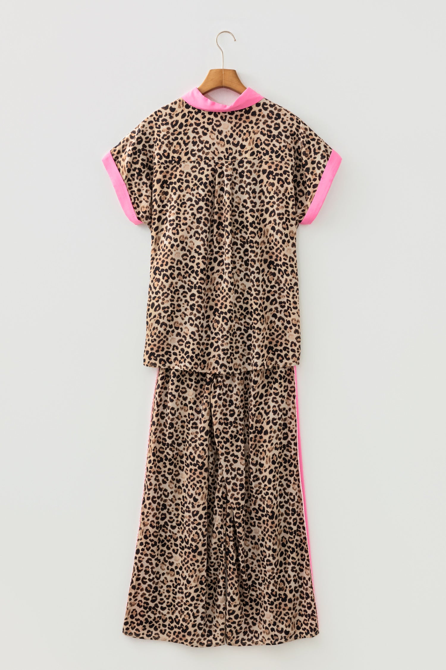 Brown Contrast Trim Leopard Top and Pant Set