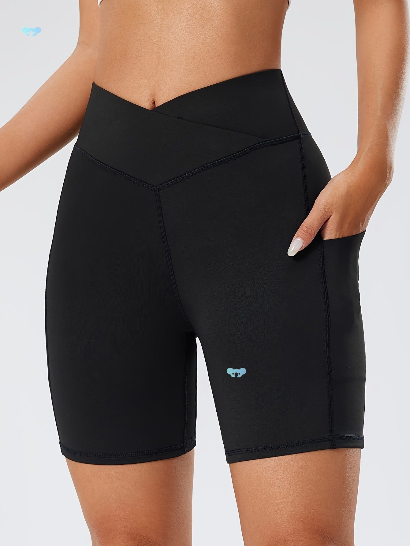 Waist Yoga Shorts With Pocket Cross Waist Yoga Workout