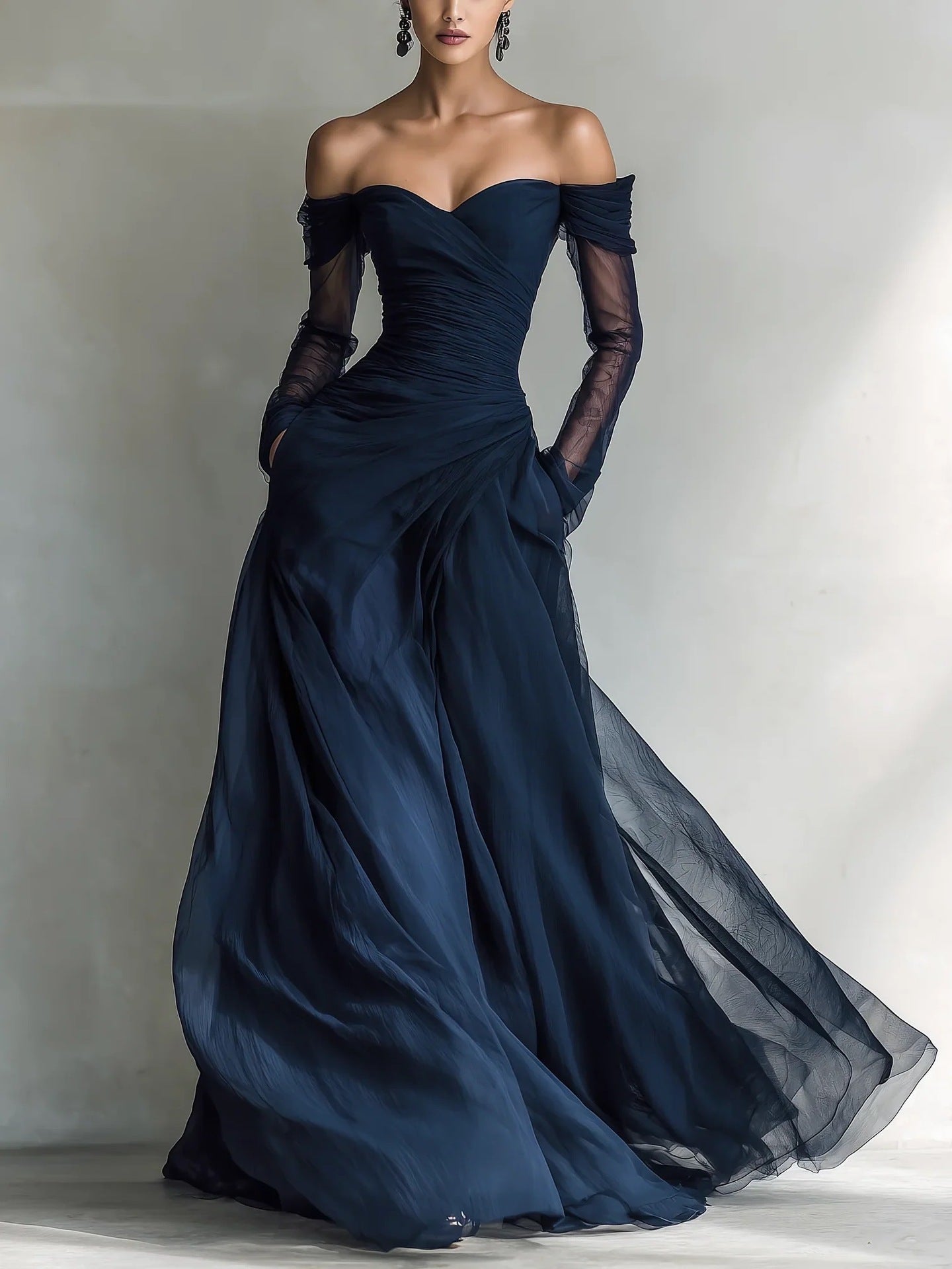 European And American-style Elegant Mesh-embellished Strapless Maxi Dress