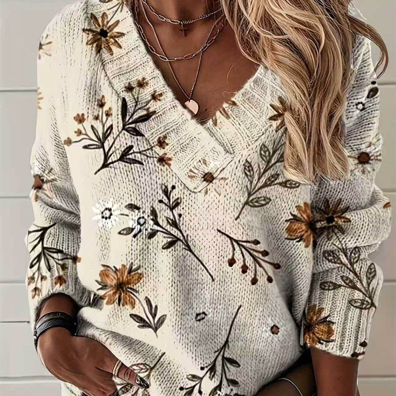 V-neck Long Sleeve Lazy Casual Sweatshirt