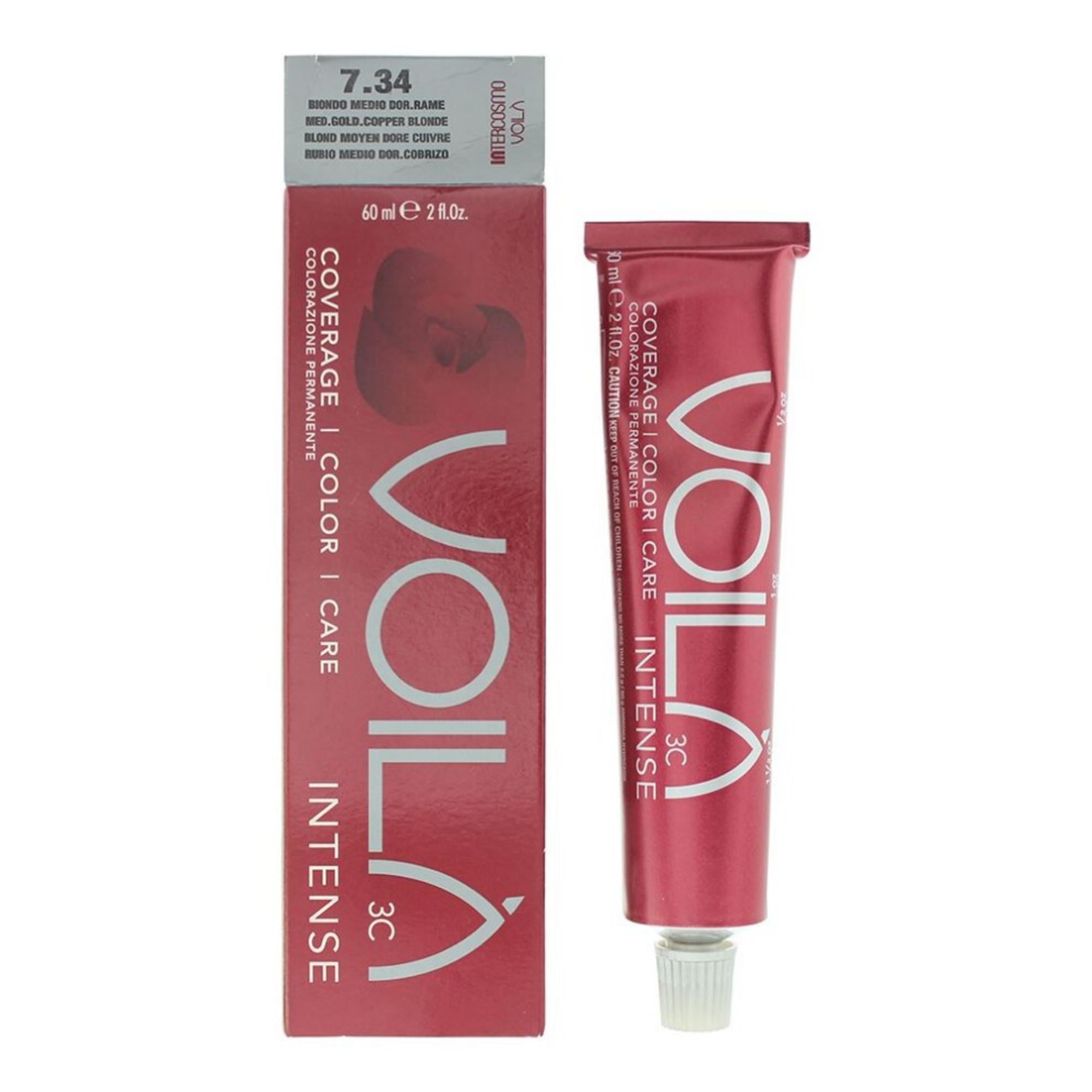 Intercosmo, Voilà 3C Intense, Permanent Hair Dye, 7.34 Medium Golden Copper Blonde, 60 ml