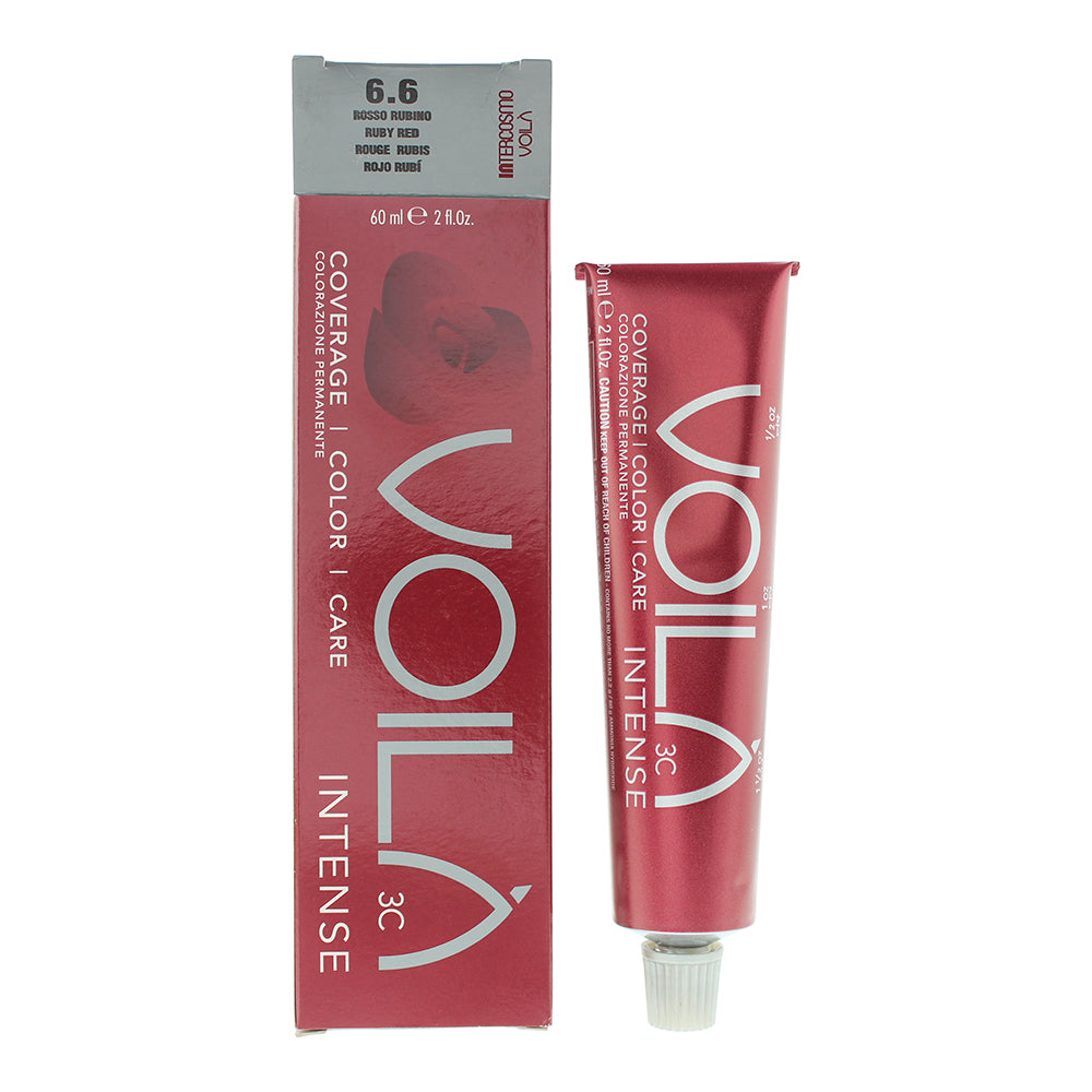 Intercosmo, Voilà 3C Intense, Ammonia-Free, Permanent Hair Dye, 6.6 Ruby Red, 60 ml