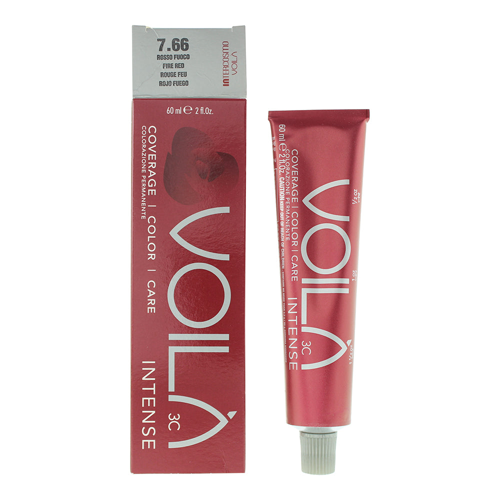 Intercosmo, Voilà 3C Intense, Permanent Hair Dye, 7.66 Fire Red, 60 ml