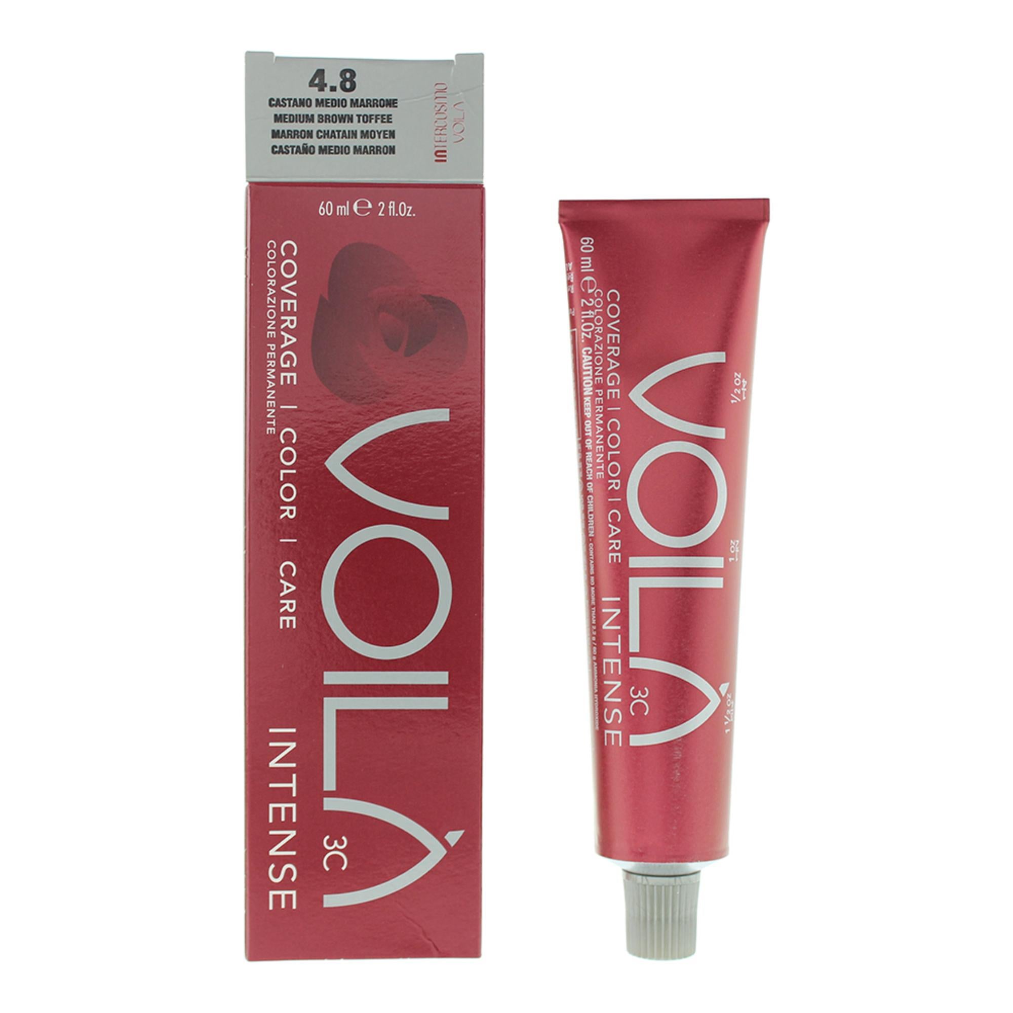 Intercosmo, Voilà 3C Intense, Aqua, Permanent Hair Dye, 4.8 Medium Brown Toffee, 60 ml