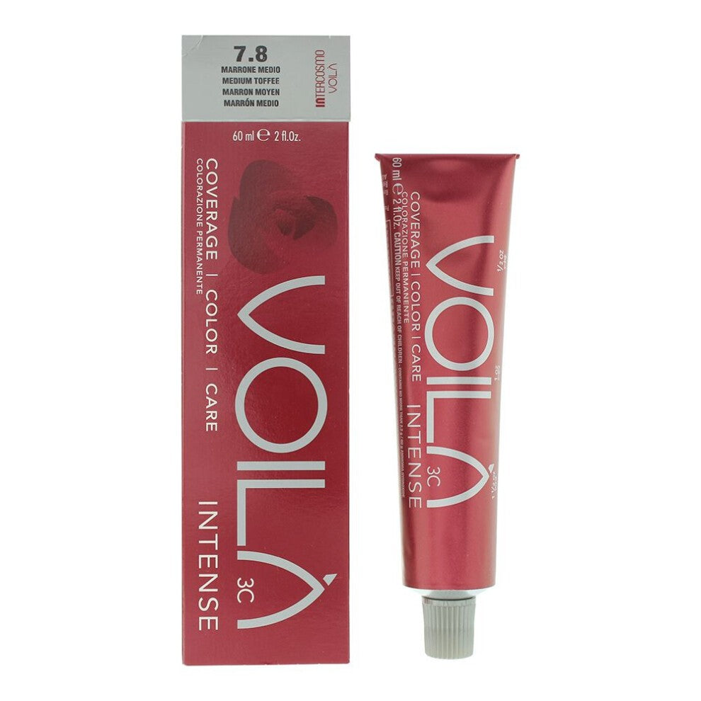 Intercosmo, Voilà 3C Intense, Permanent Hair Dye, 7.8 Medium Toffee, 60 ml