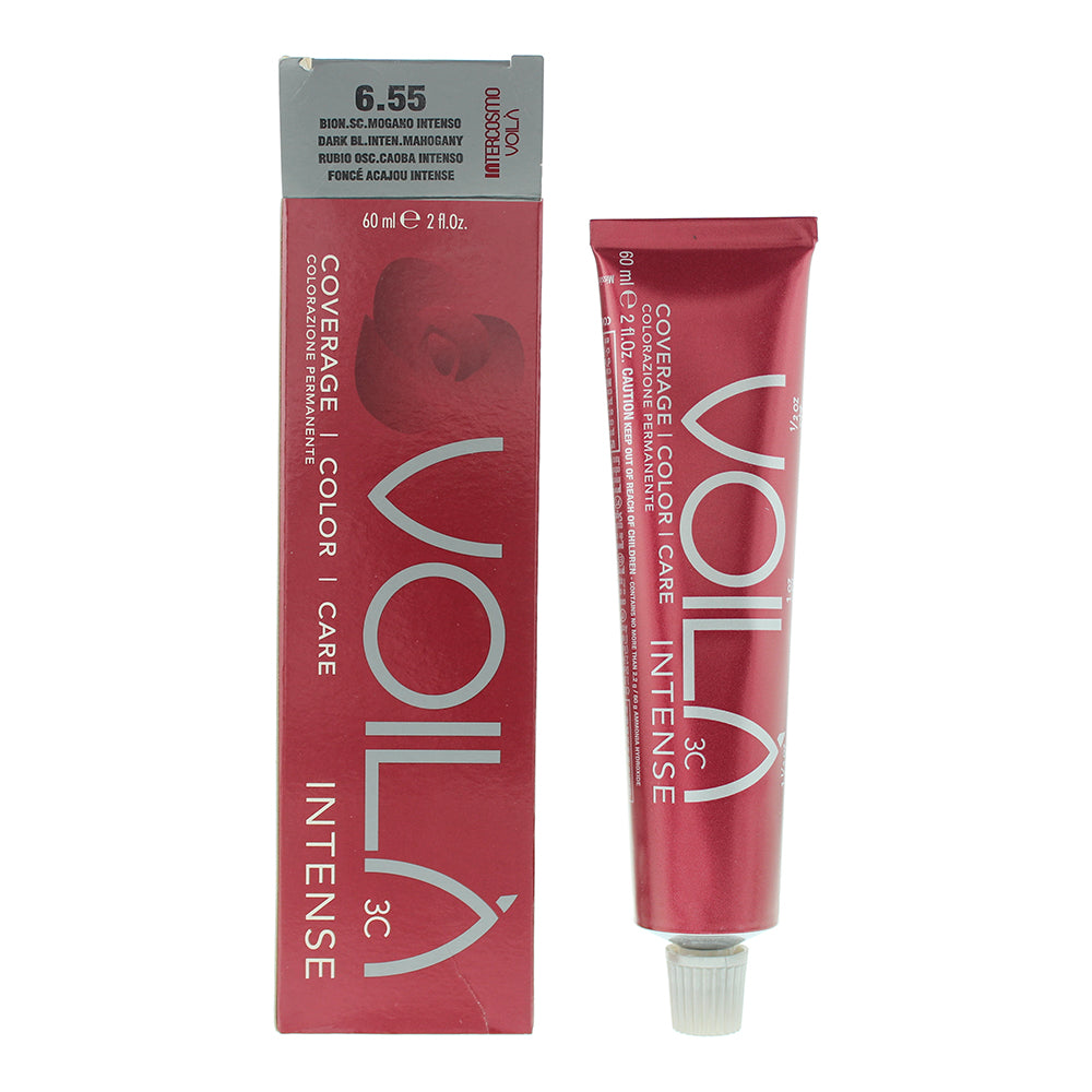 Intercosmo, Voilà 3C Intense, Permanent Hair Dye, 6.55 Dark Blonde Intense Mahogany, 60 ml