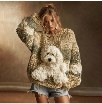 Womens Soft Comfortable And Sweet Crew Neck Long Sleeve Knit Sweater