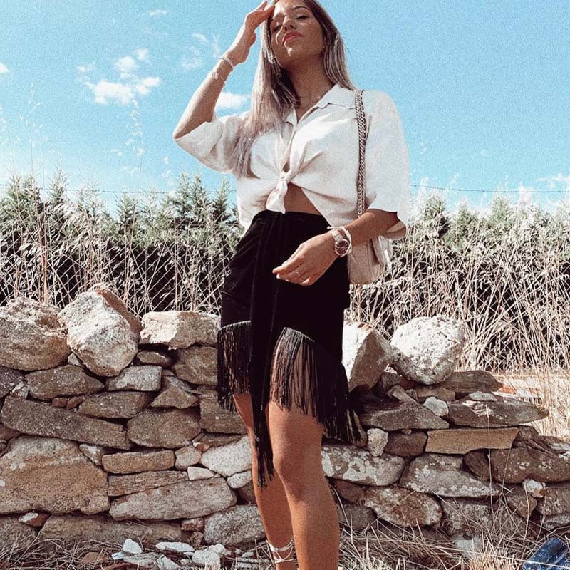 European and American autumn velvet fringed skirt