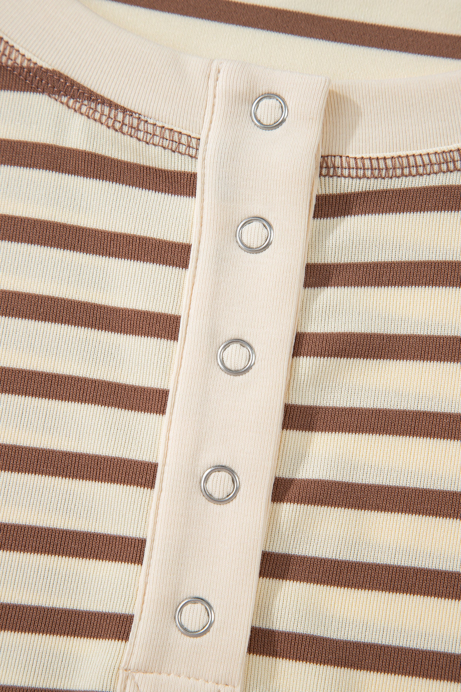 Brown Stripe Half Buttons Top and Shorts Set