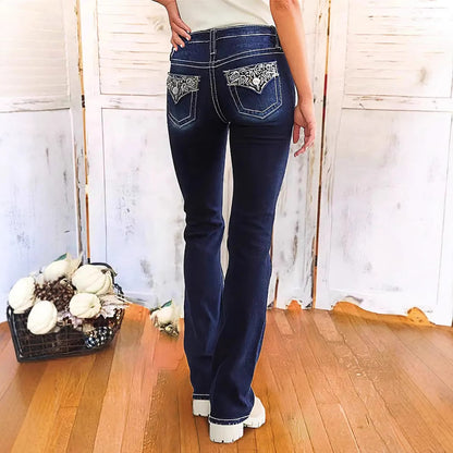 Pantaloni in denim ricamati alla moda da donna retrò