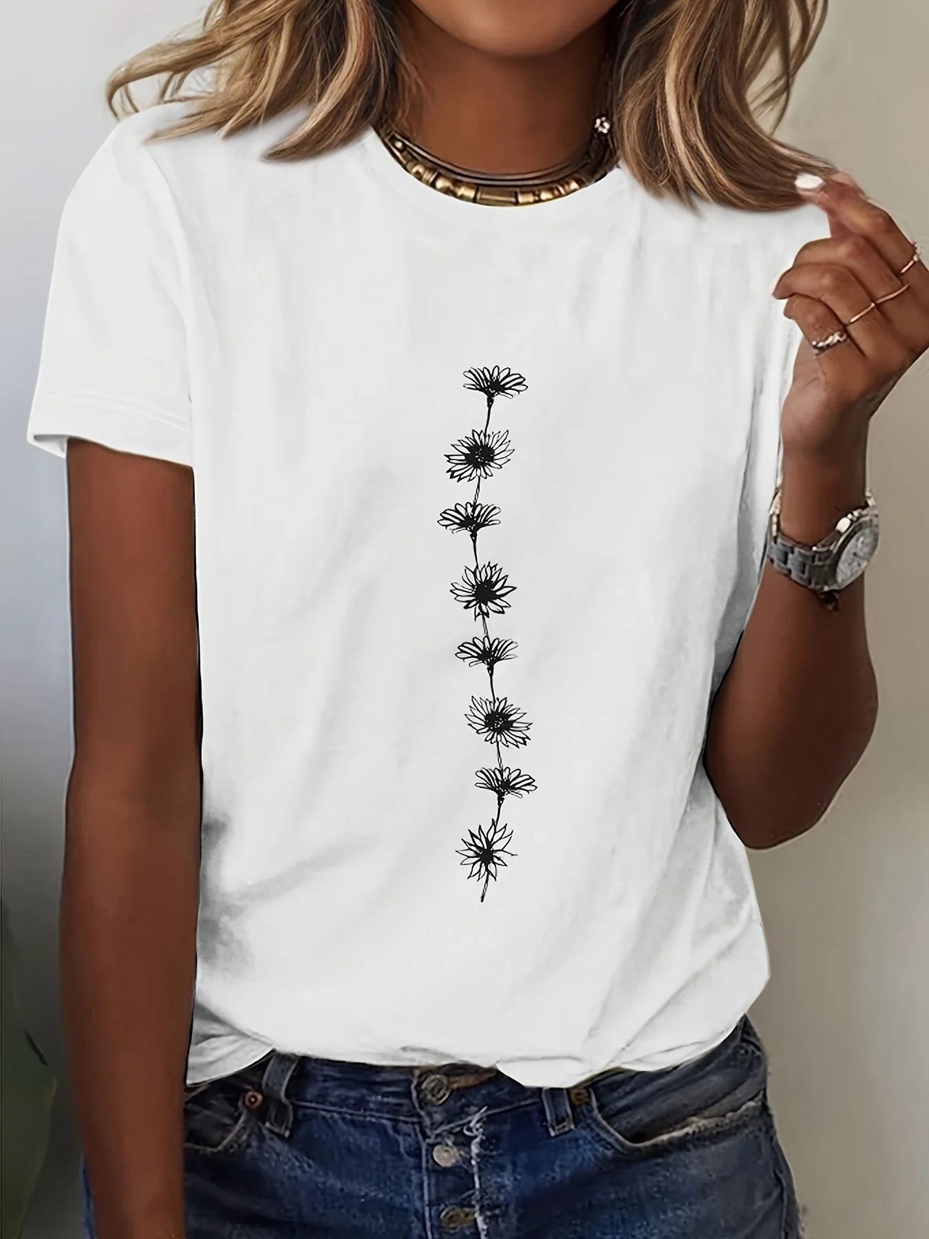 Women's Casual Sunflower-print T-shirt