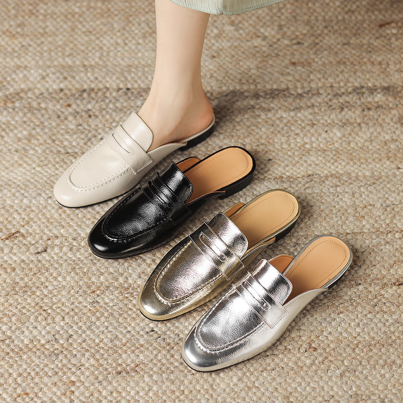 Baotou half slipper genuine leather cool slipper oversized slippers for external wear