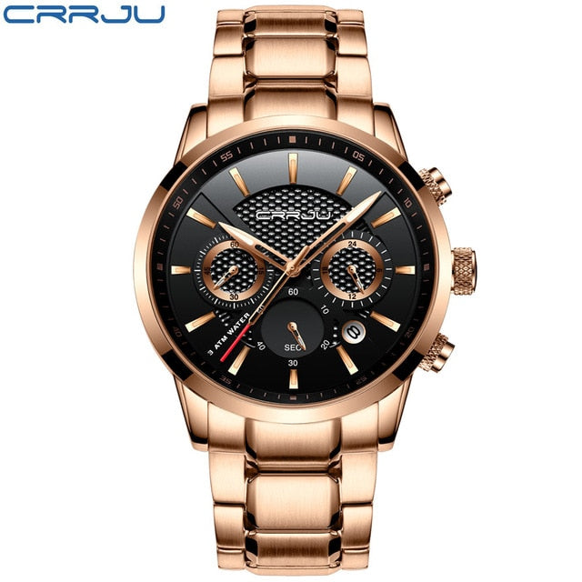 CRRJU Men Watch 30m Waterproof Mens Watches Top Brand Luxury Steel Watch Chronograph Male Clock Saat relojes hombre