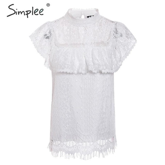 O neck lace hollow out women blouse shirt Embroidery ruffle lining elegant blouses female Summer party blouses and tops