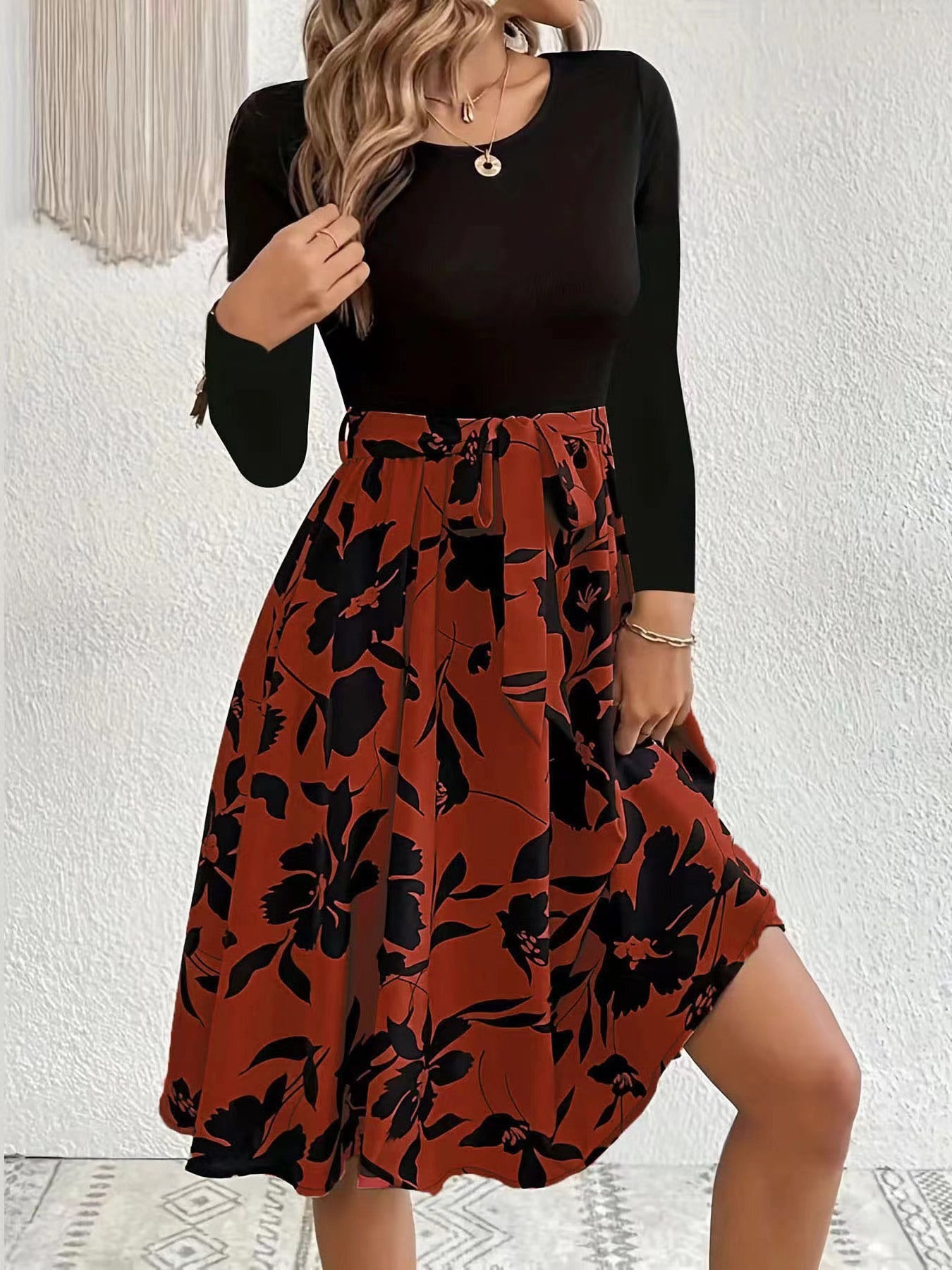Women's Dress Printed Dress Round Neck Tied