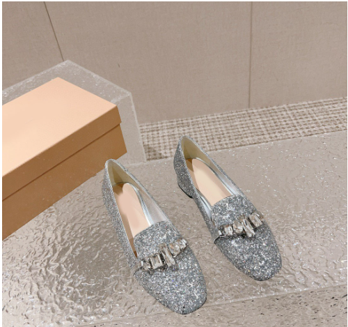 Sequin Women's Loafers Round toe Dress Shoes for Women Summer Ladies Mary Jane Bling Shoes Chunky Heels Mules mujer