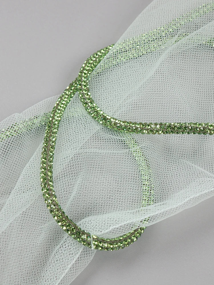 Beaded fringe light green strapless dress, birthday party performance dress