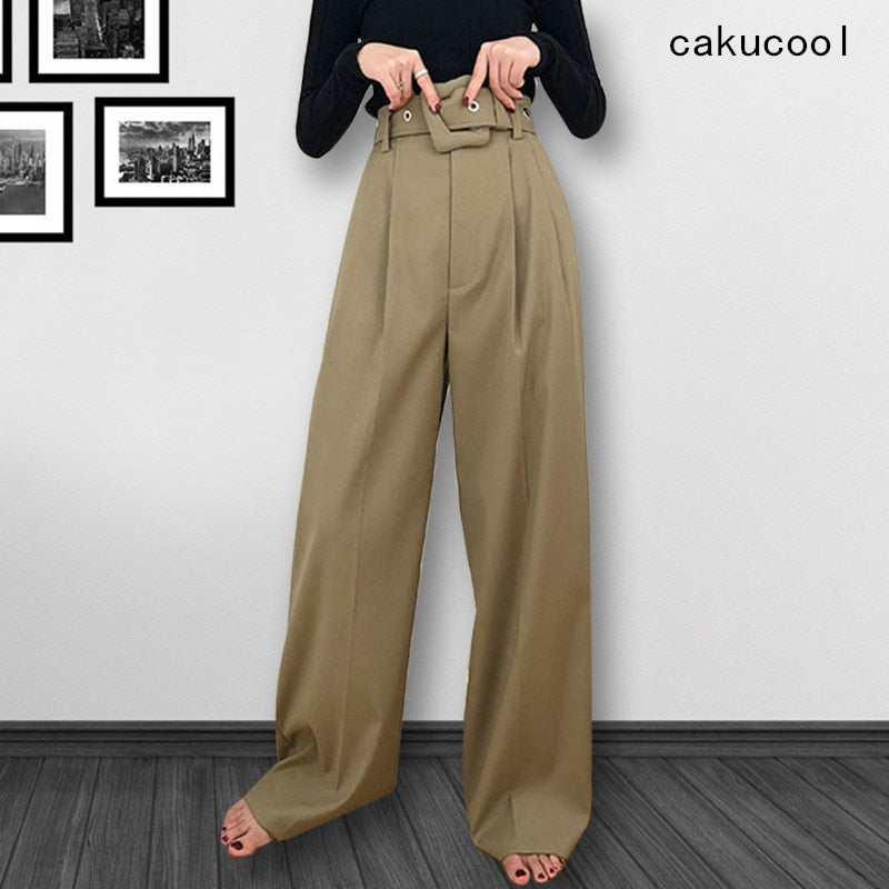 Women Long Capris Spring Sashes Wide Leg Pant Loose Casual Empire Trailing Trousers Pants Femme Khaki Black