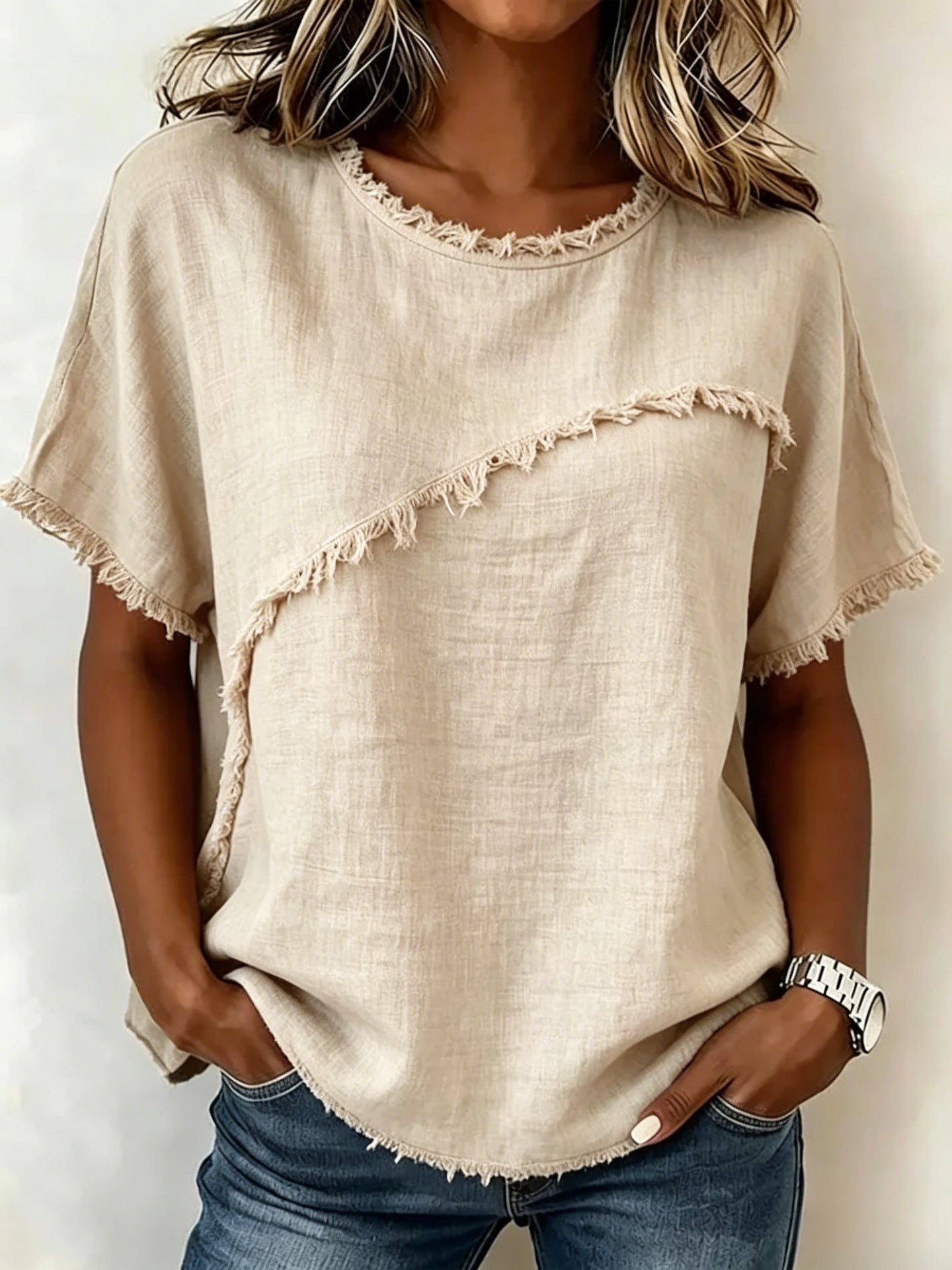 Women's Round-Neck Casual Loose Short-Sleeve Top