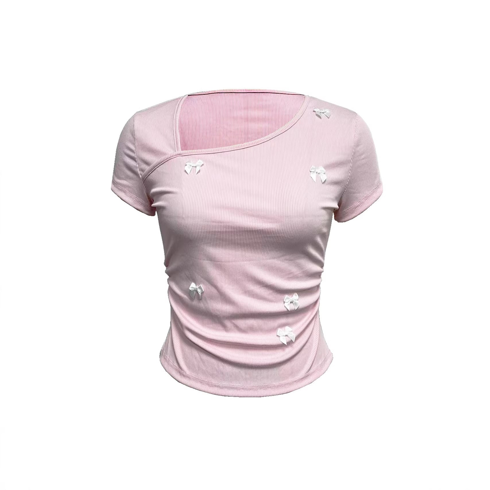 Summer T-shirt With A Bow Accent And Slanted Neckline
