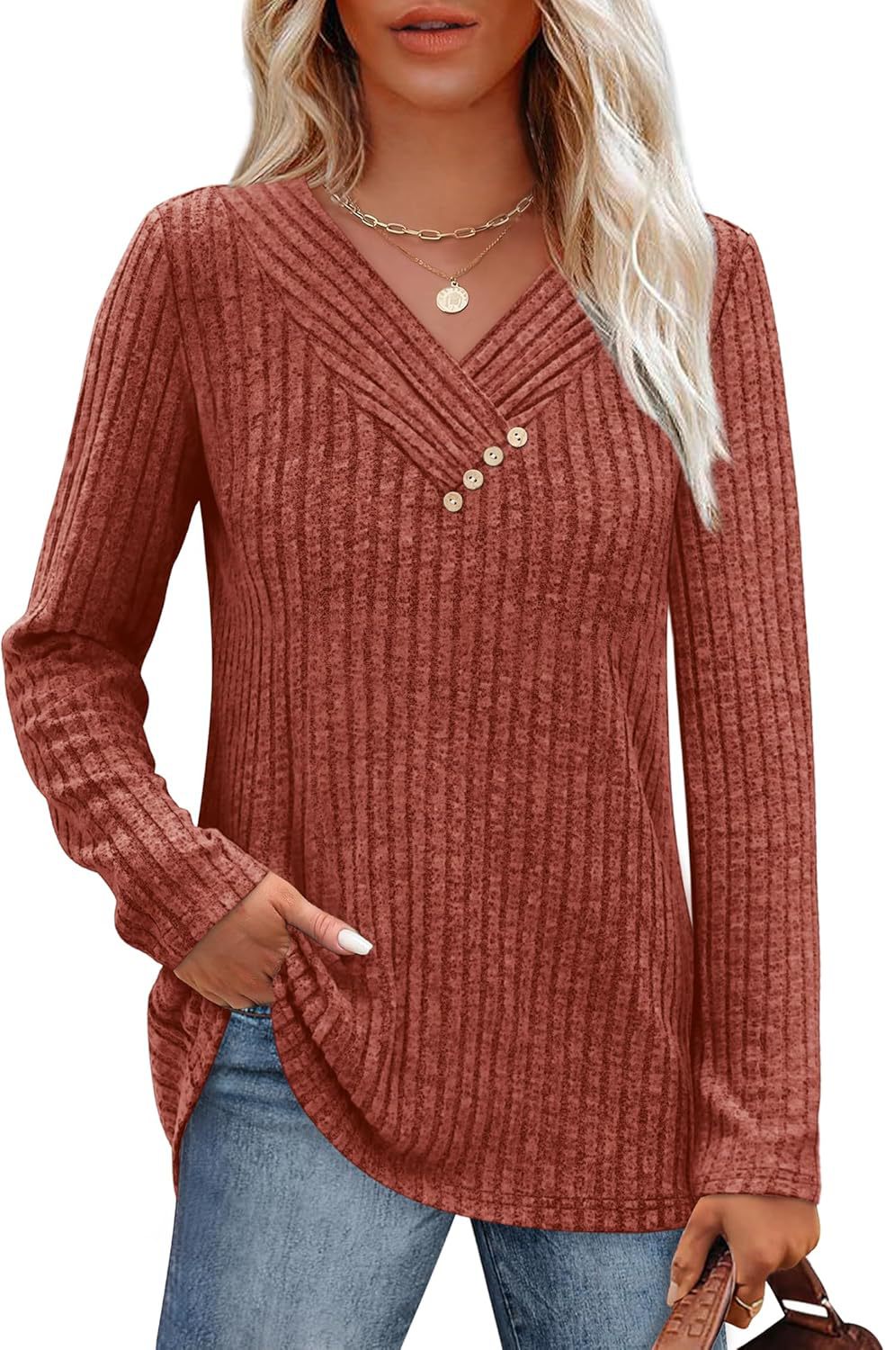 Women's Sweater Long Sleeve Shirt V-neck Top
