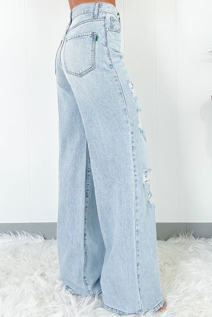 Jeans a gamba larga a vita alta effetto vissuto con lavaggio chiaro blu Beau