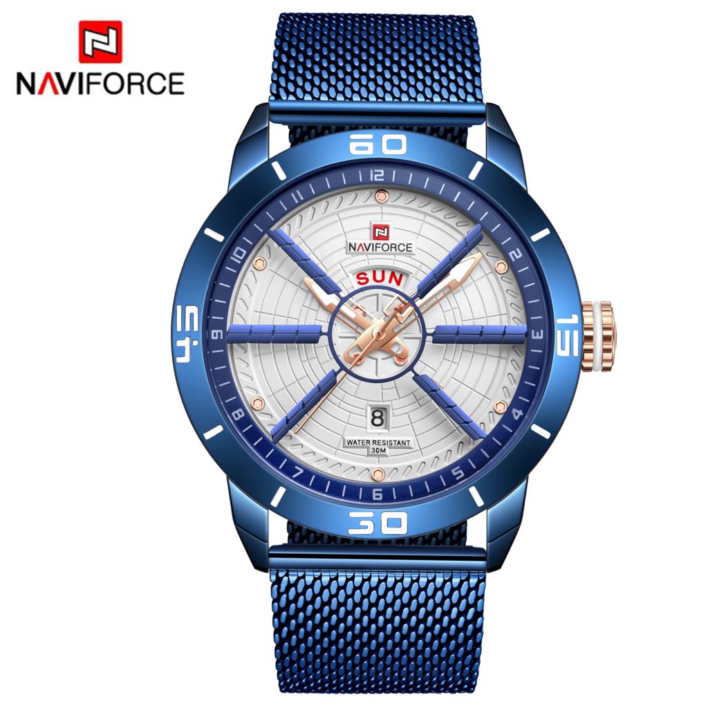 NAVIFORCE Mens Watches Top Brand Luxury Sport Watch Mesh Steel Date Week Waterproof Quartz Watch for Men Clock Relogio Masculino