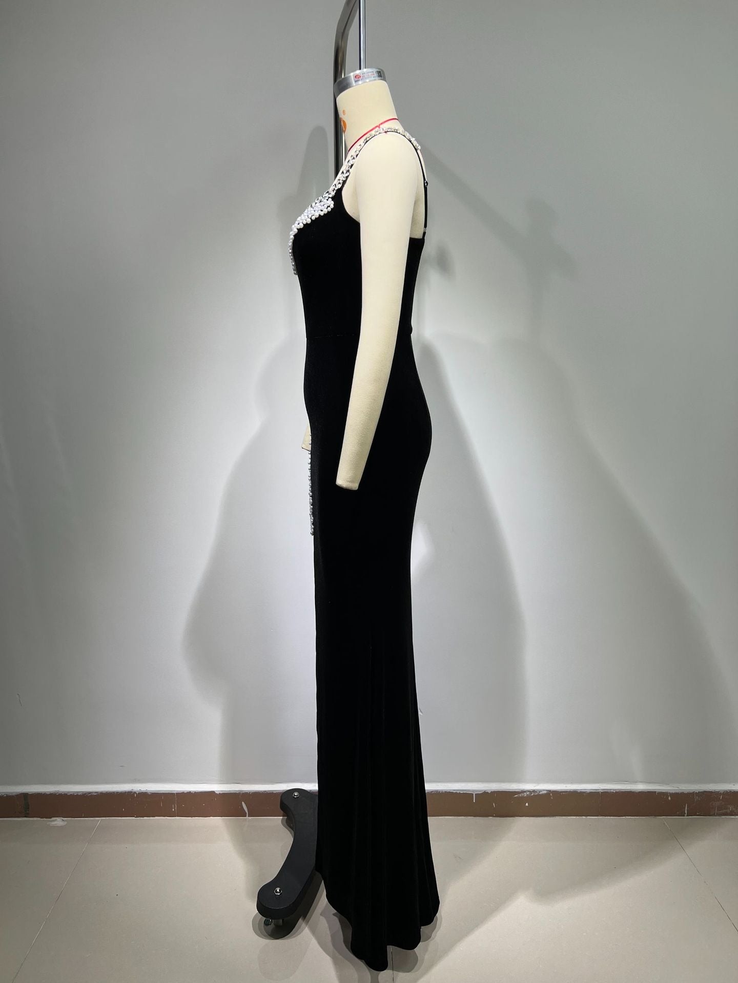 Tubeless long evening dress stage host luxury rhinestones