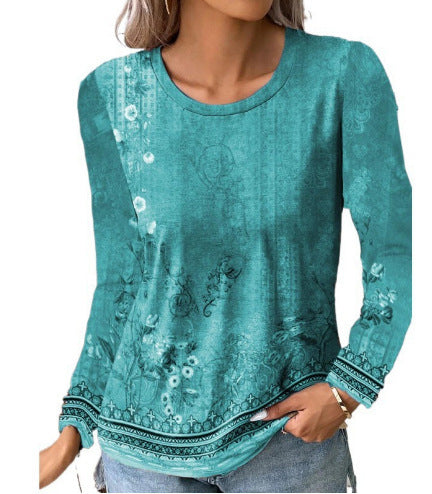 Landscape Painting Printed Long-sleeved T-shirt Top