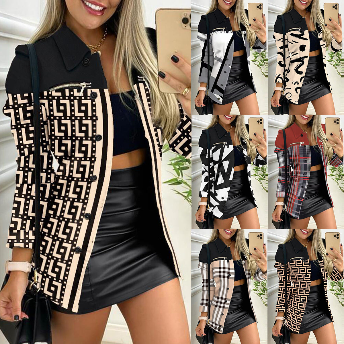 Zipper Color Matching Printing Lapel Small Coat